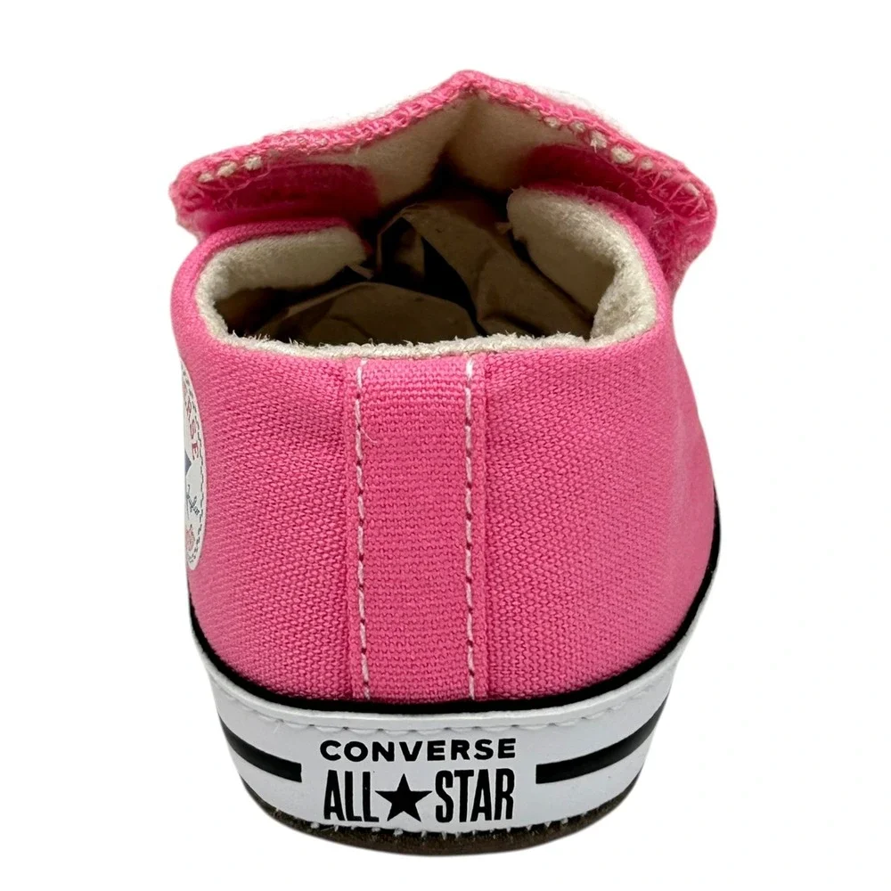 Converse Newborn Baby Girls Crib Sneakers Size 4 Pink-White Canvas Shoes Slip-on